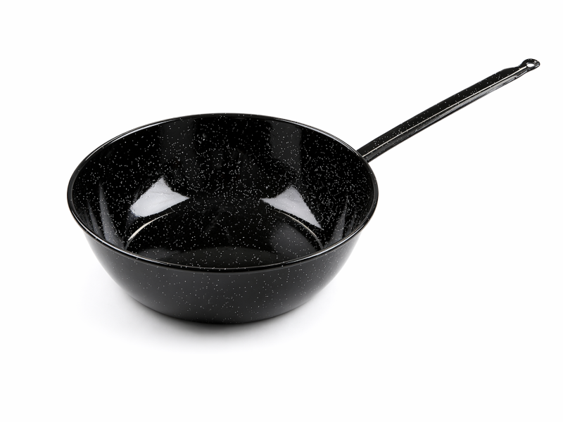 Enameled deep pan with handle