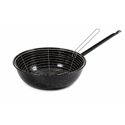 Enameled frying pan with basket