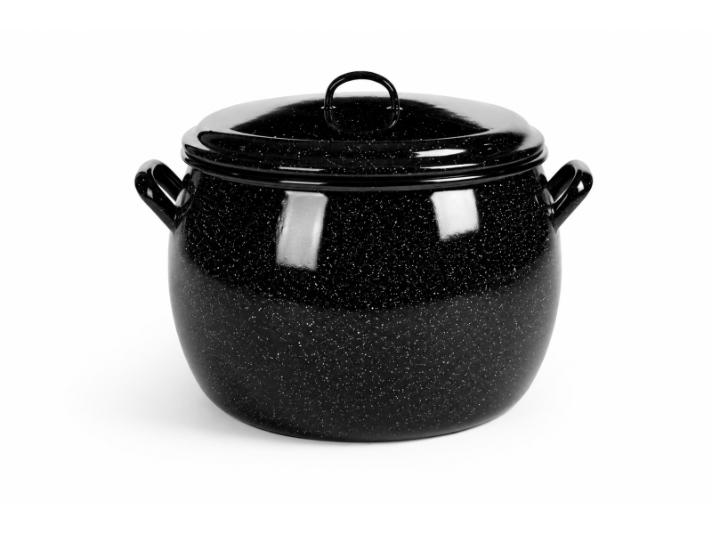 Enamelled round pot with lid