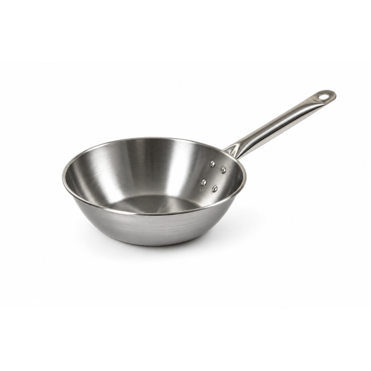 Deep polished pan with stainless steel tubular handle