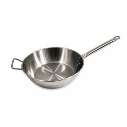Deep polished pan with stainless steel tubular handle
